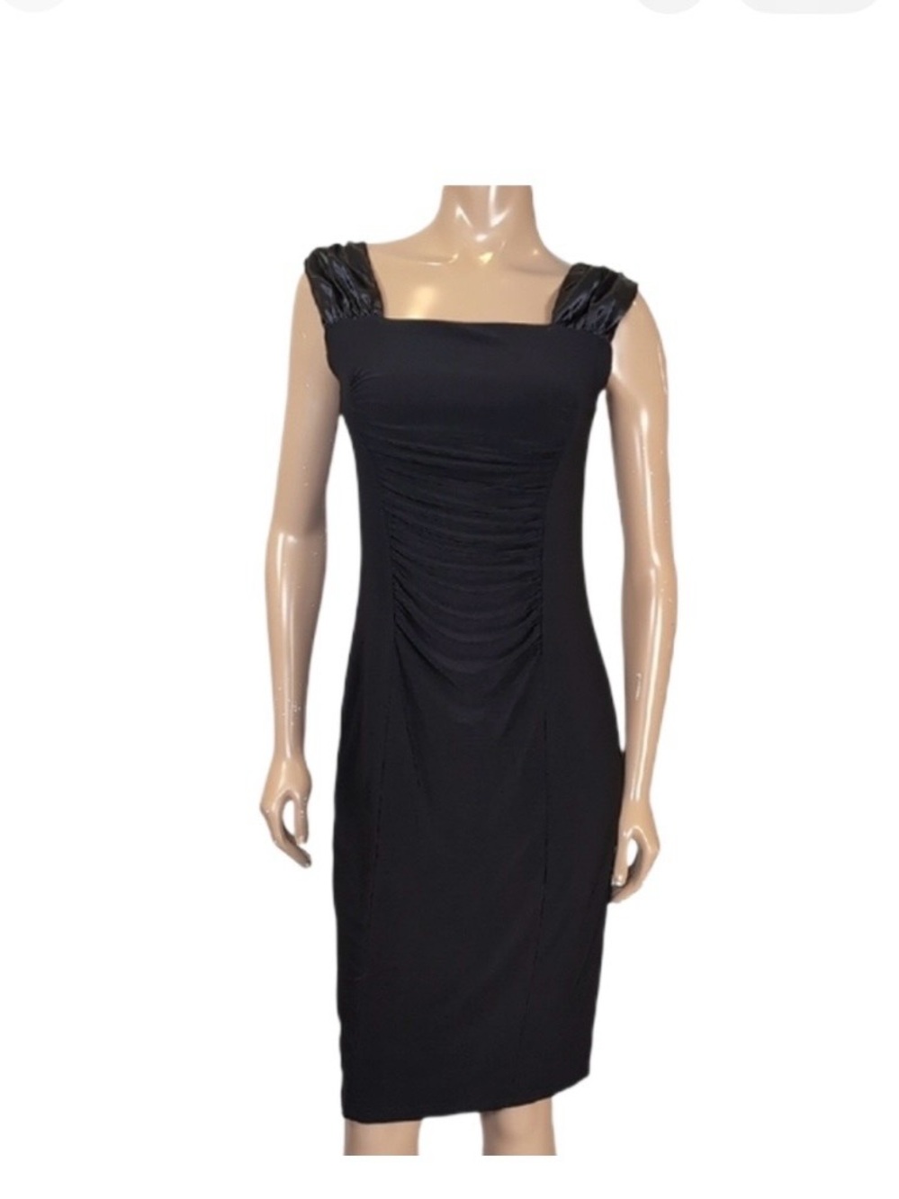 Joseph Ribkoff Black Sleeveless V-back Sheath Dress ruching stretch